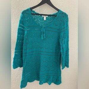 Dress Barn Turquoise Lace Mini‎ Dress Coverup Swim Size Large